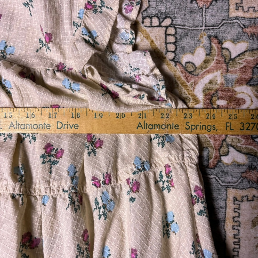 Free People Floral Cross Stitch Tiered Mini Dress Cream Boho Medium Cottage Core - Picture 10 of 16